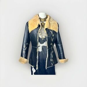 Vintage Cristinaeffe Italian Shearling Leather Lace Up Boho Western Jacket